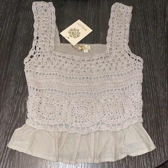 Rebellion Tops - Cotton boho oatmeal color knit blouse